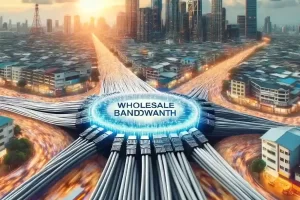 DALL·E-2023-10-26-23.26.04-Photo-of-a-busy-urban-setting-with-numerous-fiber-optic-cables-laid-out-converging-into-a-central-hub.-The-concept-of-Wholesale-Bandwidth-is-visual-600x600